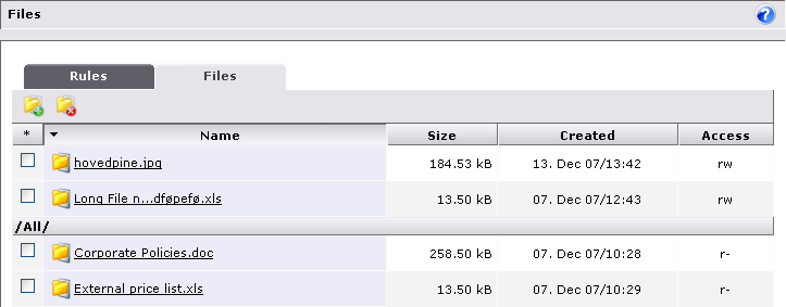 Files tab in Files section